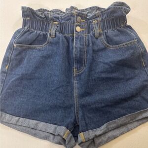 DENIM BLVD Paperbag Waist Denim Shorts Dark Wash Cuffed Women's Size M